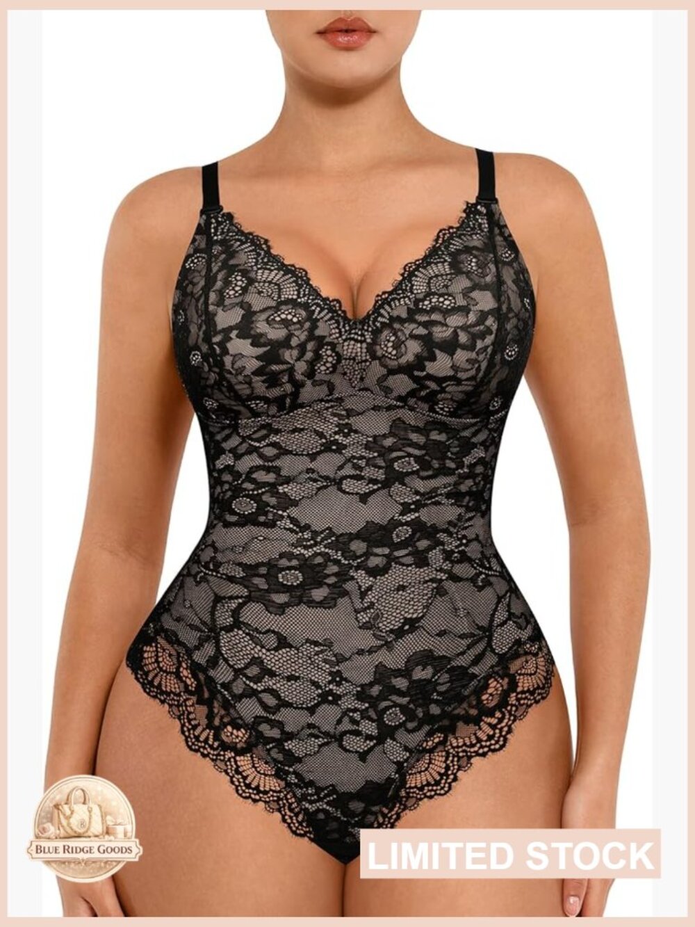 Lace Shapewear Bodysuit Tummy Control Deep V-Neck Sleeveless Sexy Jumpsuit